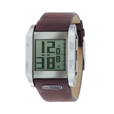 Diesel Men's Digital Brown Leather Strap Watch