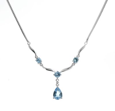 9ct white gold necklace with 4 blue topaz stones & diamonds
