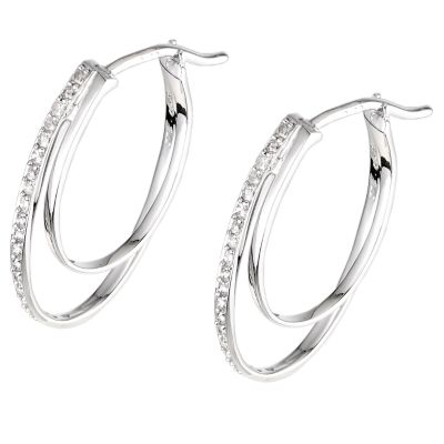 9ct white gold diamond  double hoop earrings - Product number 6159338
