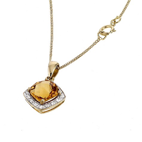 9ct gold diamond and citrine pendant