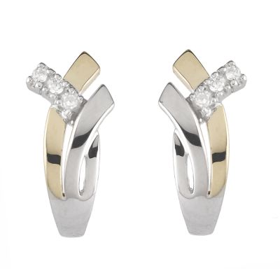 9ct two-colour gold diamond three stone earrings - Product number 6168590