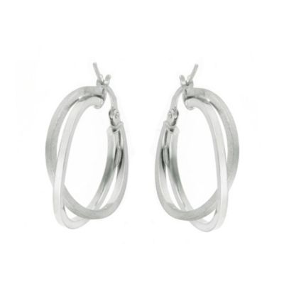 9ct white gold double hoop creole earrings. - Product number 6172954