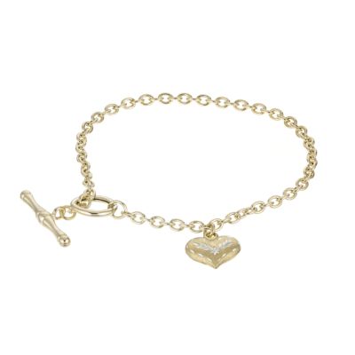 9ct Two Colour 7.25" Hear Charm T-Bar Bracelet - Product number 6174299