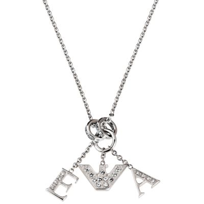 Emporio Armani silver charm necklace with eagle and logos
