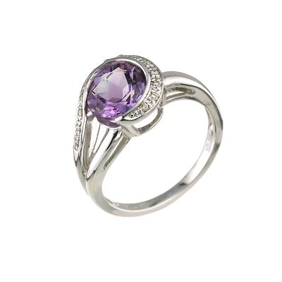 9ct white gold amethyst and diamond ring - Product number 6179320