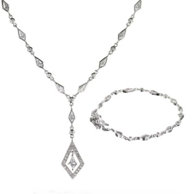 Silver and cubic zirconia necklet and bracelet set