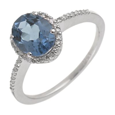 9ct white gold diamond blue topaz ring - Product number 6185304