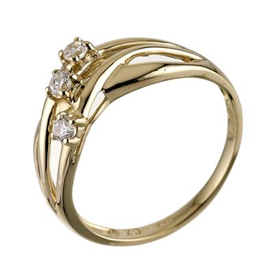 9ct Yellow Gold Cubic Zirconia Three Stone Ring - Product number 6186335