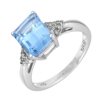 9ct White Gold Blue Topaz Diamond Ring - Product number 6186564