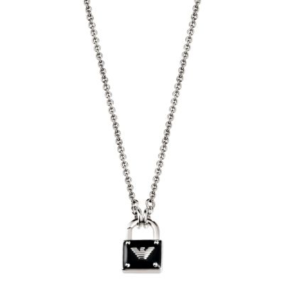 Exclusive Armani silver necklace with black padlock pendant