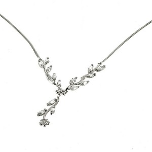 9ct White Gold Cubic Zirconia Leaf Necklace