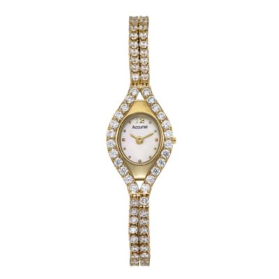 ladies gold-plated stone set watch