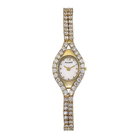 ladies gold-plated stone set watch