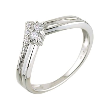 9ct White Gold Cubic Zirconia Double Wishbone Ring