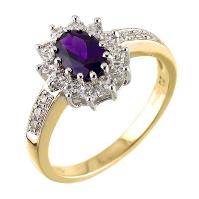 9ct Yellow Gold Cubic Zirconia Amethyst Dress Ring