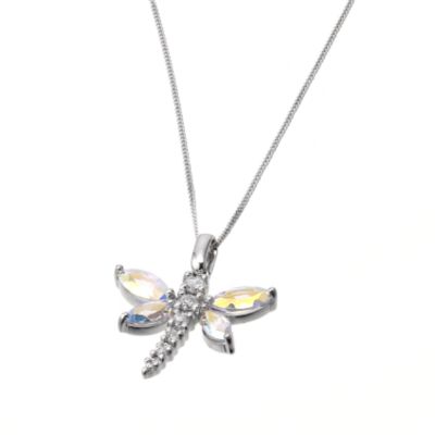 9ct White Gold Mystic Topaz Dragonfly Pendant