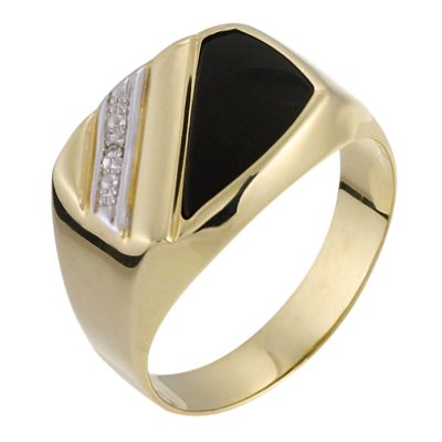 9ct Yellow Gold Diamond Onyx Signet Ring