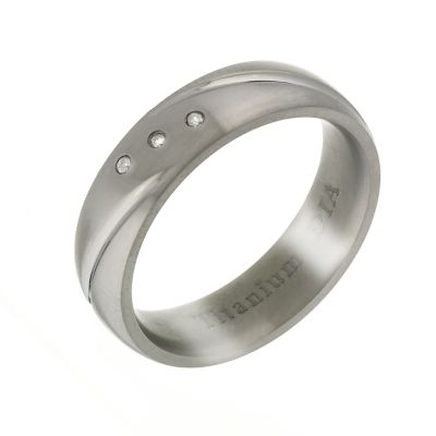 Men` Titanium and Silver Diamond Engagement Ring