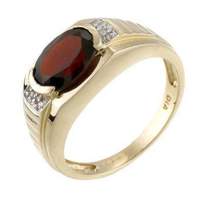 H Samuel 9ct Yellow Gold Diamond Red Garnet Signet Ring