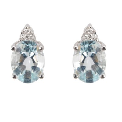 9ct white gold aquamarine and diamond stud earrings - Product number 6208657