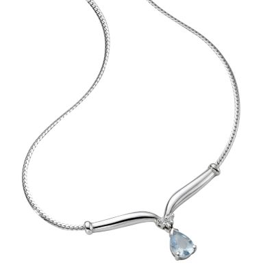 9ct white gold diamond and aquamarine necklace - Product number 6208800