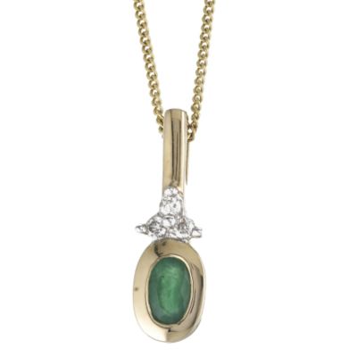 9ct yellow gold diamond and emerald necklace - Product number 6209548