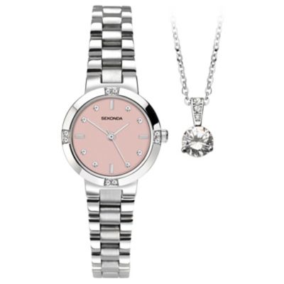 Sekonda Ladies' Stainless Steel Bracelet Watch & Pendant Set H.Samuel