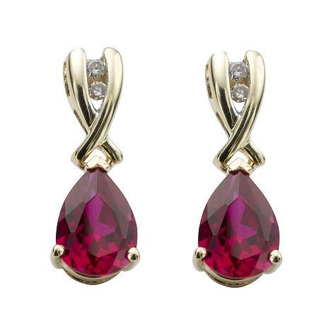 9ct gold created ruby and diamond drop earrings
