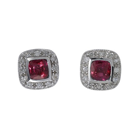 9ct white gold created ruby and diamond earrings