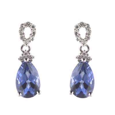 Unbranded 9ct white gold created sapphire earrings