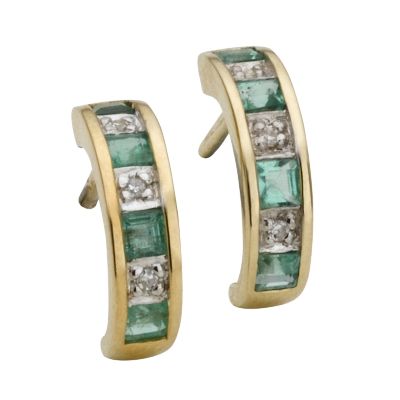9ct gold emerald and diamond hoop earrings - Product number 6215114