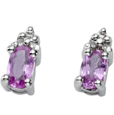 9ct white gold pink sapphire and diamond earrings - Product number 6215130
