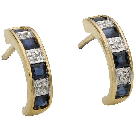 9ct gold sapphire and diamond hoop earrings
