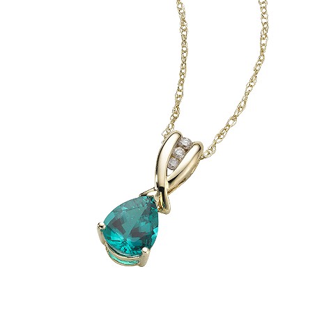 9ct gold created emerald and diamond pendant
