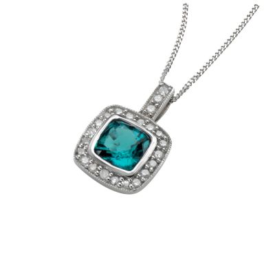 9ct white gold created emerald and diamond pendant - Product number 6215505