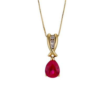 9ct gold created ruby and diamond pendant