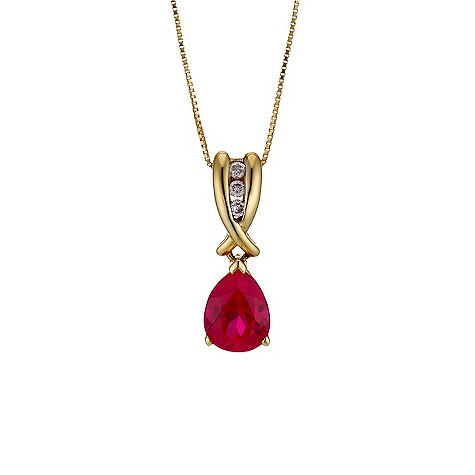 9ct gold created ruby and diamond pendant