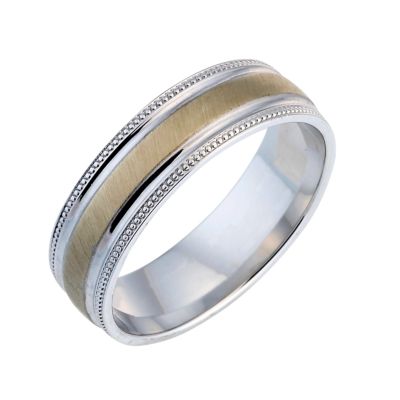 9ct gold two colour men's textured court ring