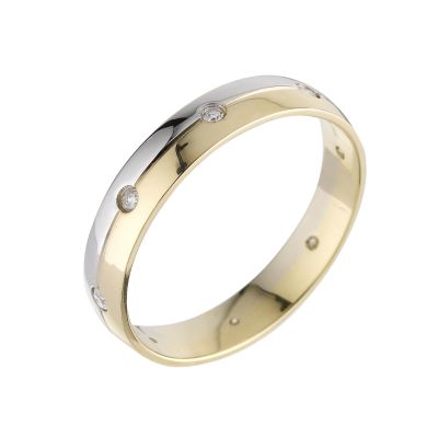 Men's 18ct two colour gold and 15 point diamond wedding ring - Product number 6261248
