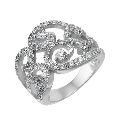 silver cubic zirconia swirl ring - large