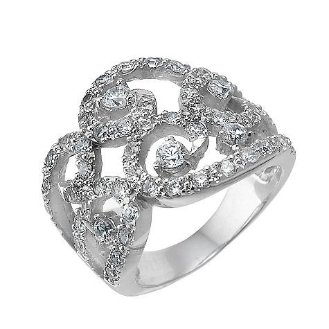 sterling silver cubic zirconia swirl ring - large