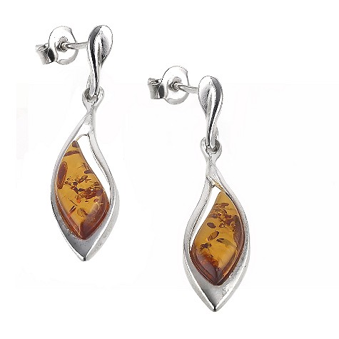 silver amber drop earrings