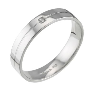 Mens 9ct white gold square cut diamond set ring