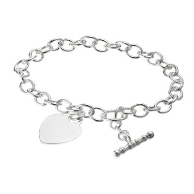 sterling Silver Heart T Bar Bracelet