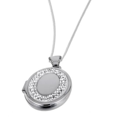 Oval silver crystal locket