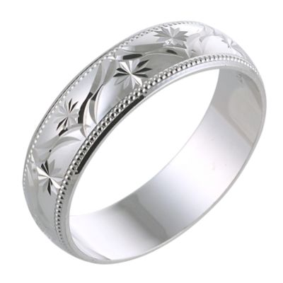 Mens 9ct White Gold 6mm Patterned Ring
