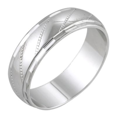 Men's 9ct White Gold 6mm Patterned Ring - Product number 6281249