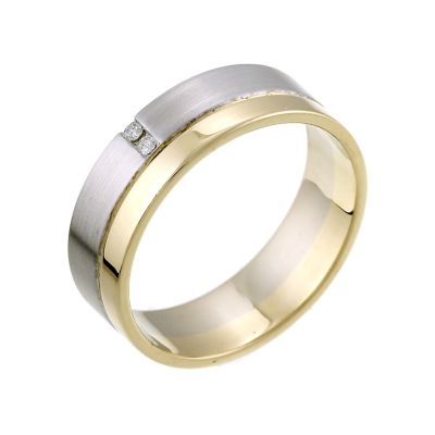 Men's 9ct Gold Two Colour Diamond Set 7mm Ring - Product number 6284582