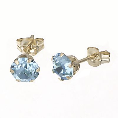 H Samuel 9ct Yellow Gold Aqua Crystal Stud Earrings 5mm