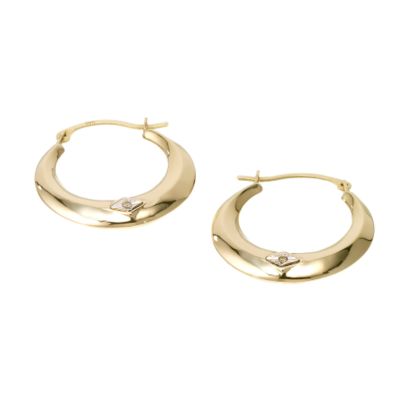 9ct Gold Diamond Set 20mm Creole Earrings